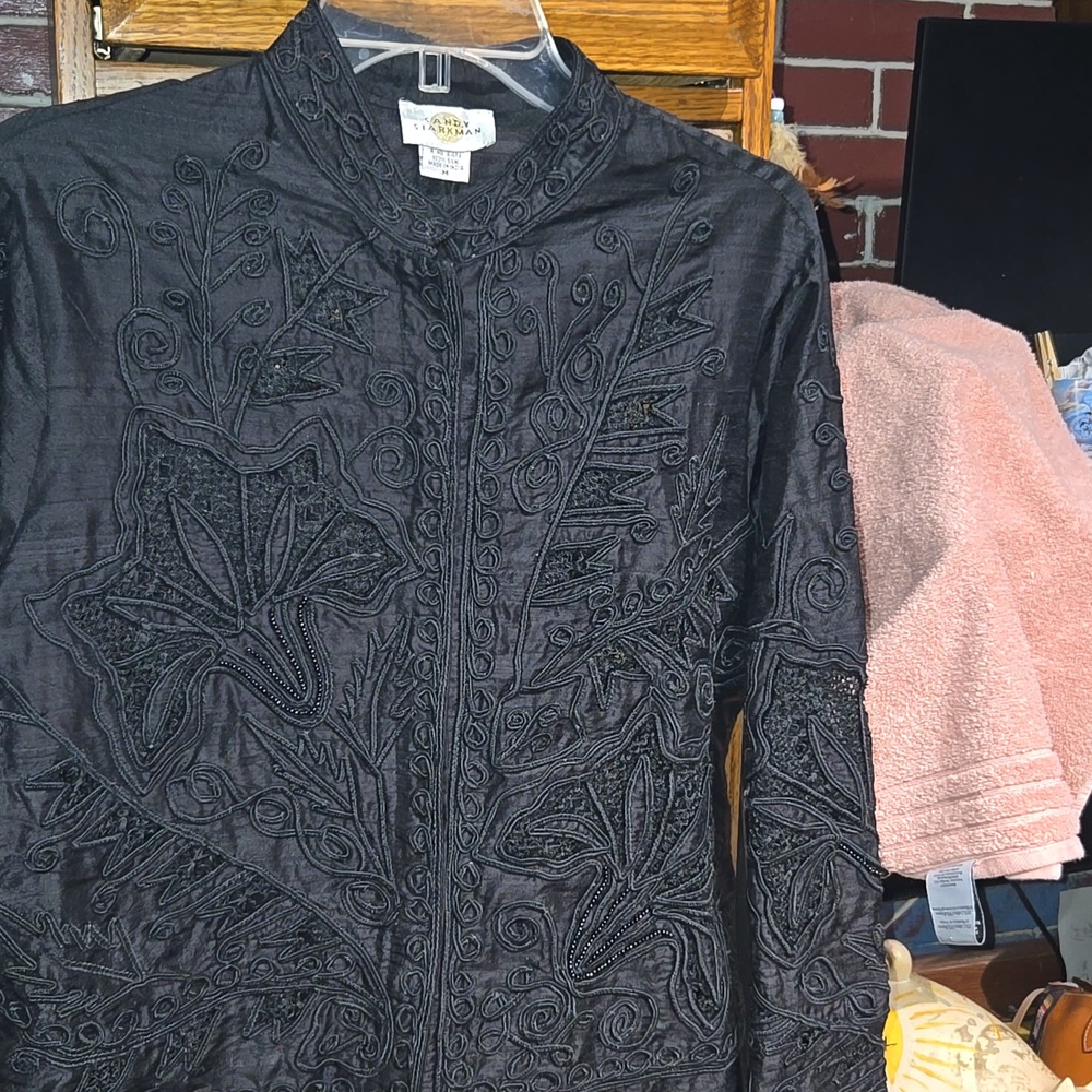 Sandy Starkman ~ Black Embroidered Floral Light Weight Dress Jacket